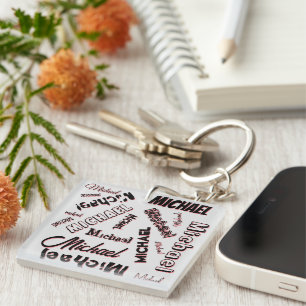 Your name pattern monogram rose colour shadow key ring