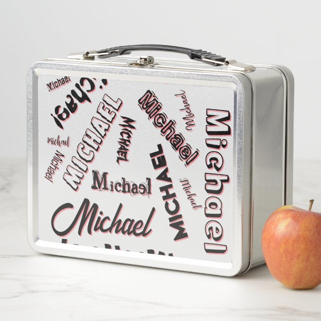 Your name pattern monogram rose colour shadow metal lunch box (In Situ)