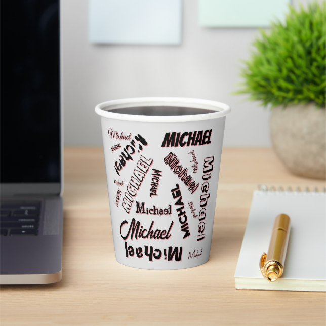 Your name pattern monogram rose colour shadow paper cups (Insitu)
