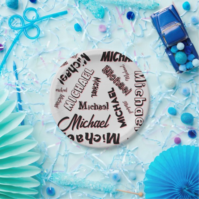 Your name pattern monogram rose colour shadow paper plate (Party)