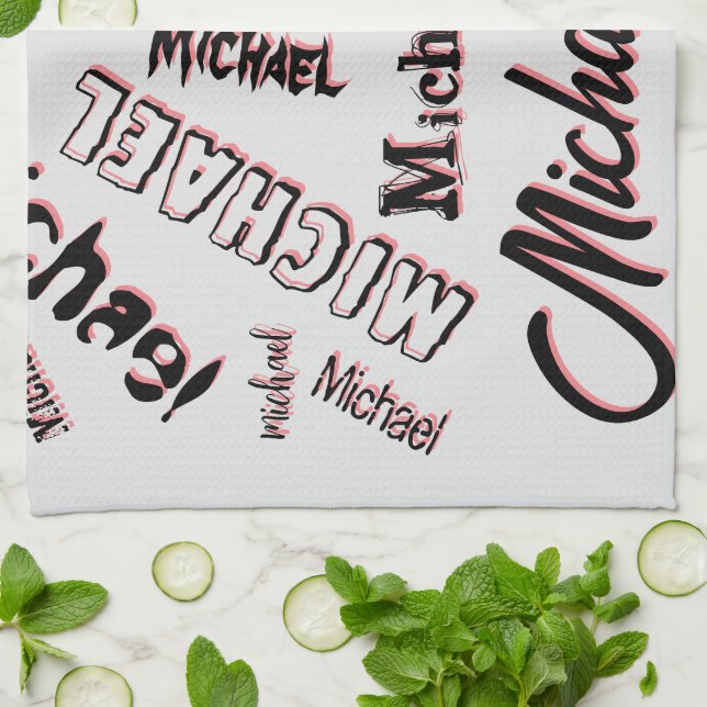 Your name pattern monogram rose colour shadow tea towel (Folded)