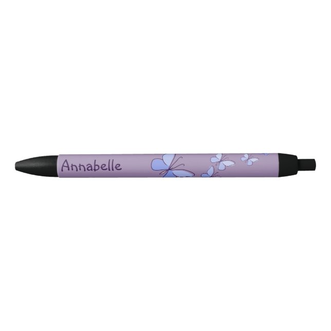 Your Name Periwinkle Butterflies Violet  Black Ink Pen (Front)