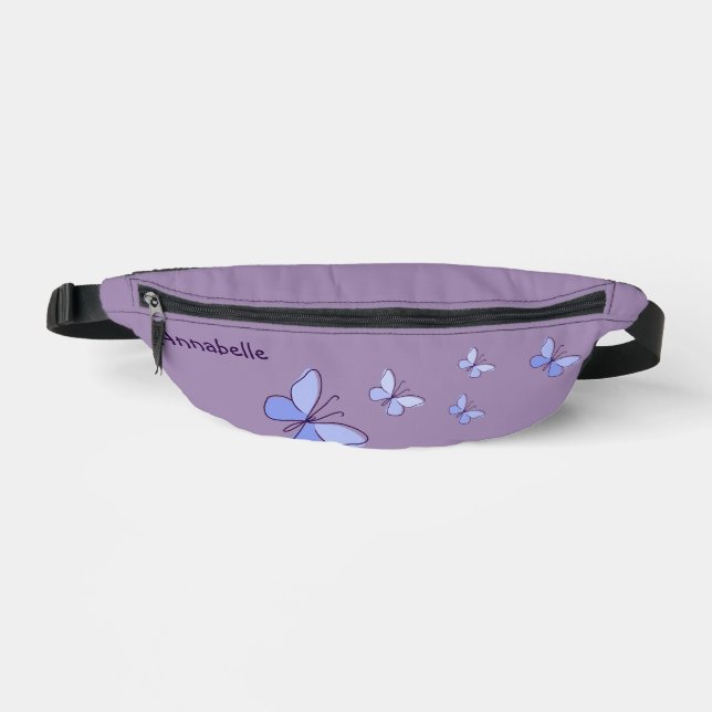 Your Name Periwinkle Butterflies Violet  Bum Bags (Front)