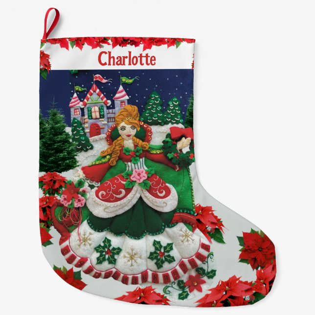 Your Name Personalise Christmas Holiday Princess Large Christmas Stocking (Front)