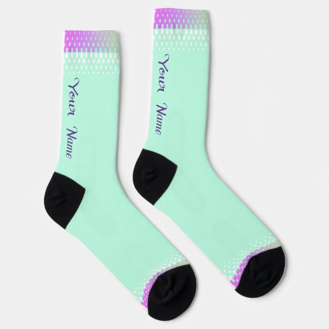 YOUR NAME Personalise Ice Green Trim Crew Socks (Right)