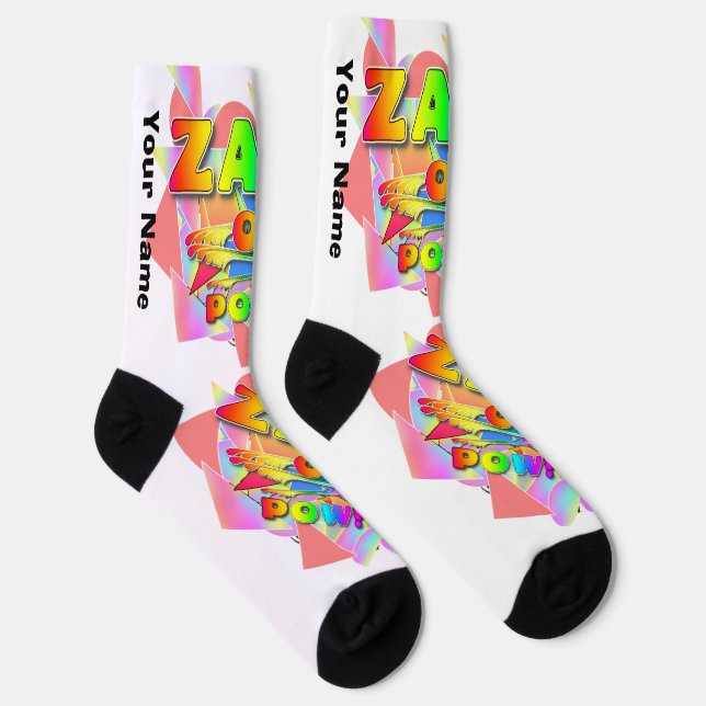 YOUR NAME Personalise Zap Ouch Pow Crew Socks (Right)