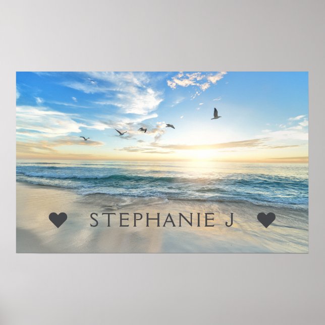 Your Name Personalised Beach Scene with Seagulls Poster (Front)