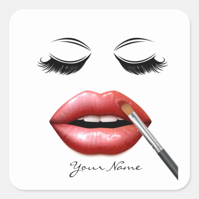 Your Name Personalised Lips And Eyelashes Square Sticker (Front)