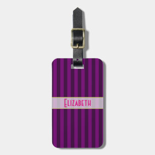 Your Name Personalised on a Purple Striped Pattern Luggage Tag