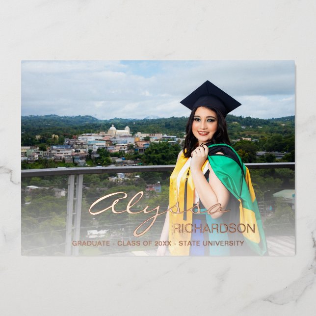 Your Name & Photo Graduate White Foil Announcement (Front)