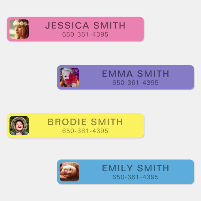 Your Name, Photo & Phone Sticker Labels Template (Group)