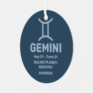 YOUR Name & Photo Zodiac Sign Gemini Metal Tree Decoration
