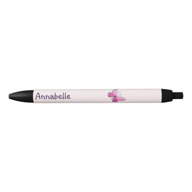 Your Name Pink Butterfly Black Ink Pen (Front)