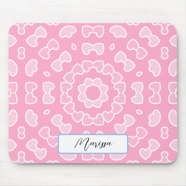 Your Name - Pink Hearts Pattern Mouse Mat (Front)