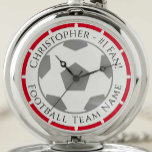 Your Name plus Football Team Name Pocket Watch<br><div class="desc">Your own name plus the football team you support on a pocket watch. Red colour theme.</div>