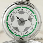 Your Name plus Football Team Name Pocket Watch<br><div class="desc">Your own name plus the football team you support on a pocket watch. Green,  green hoops,  or green stripes colour theme.</div>