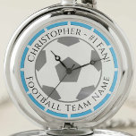 Your Name plus Football Team Name Pocket Watch<br><div class="desc">Your own name plus the football team you support on a pocket watch. Light sky blue colour theme.</div>