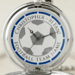 Your Name plus Football Team Name Pocket Watch<br><div class="desc">Your own name plus the football team you support on a pocket watch. Blue colour theme.</div>