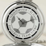 Your Name plus Football Team Name Pocket Watch<br><div class="desc">Your own name plus the football team you support on a pocket watch. Black and white colour theme.</div>