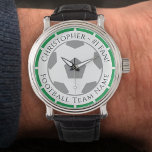 Your Name plus Football Team Name Watch<br><div class="desc">Your own name plus the football team you support on a watch. Green,  green hoops,  or green stripes colour theme.</div>