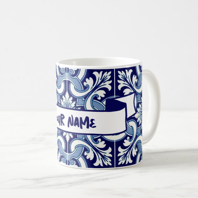 Your name portuguese tile coffee mug (Front Right)