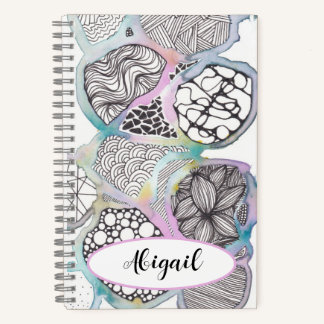 Your name, pretty watercolour and doodle design notebook