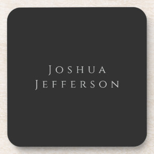 Your Name Professional Creative Plain Black Grey Coaster