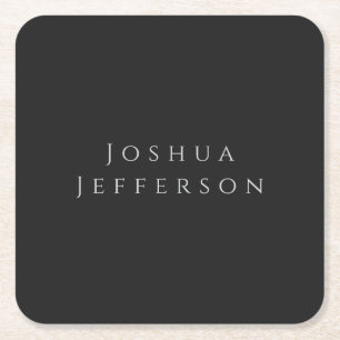 Your Name Professional Creative Plain Black Grey Square Paper Coaster