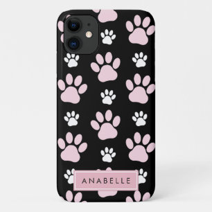 Your Name - Puppy Paws, Dog Traces - Pink Black iPhone 11 Case