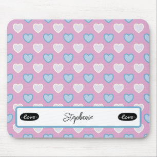 Your Name - Purple and Light Blue Hearts Pattern Mouse Mat