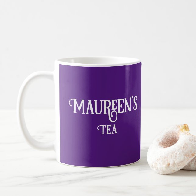Your Name Purple Tea or Coffee Mug (With Donut)