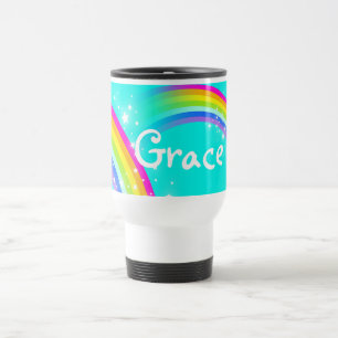 "Your name" rainbow aqua travel / kids club mug