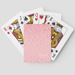 Your Name + Red and Pink Confetti Hearts Cascading Playing Cards