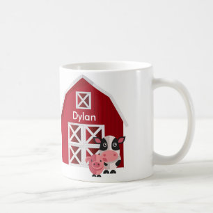 Your Name Red Barn with Farm Animals Kids Mug