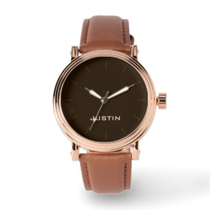 Your Name Rose Gold Men's Brown Face Band Wrist Watch