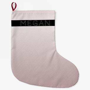 Your Name Rose Ombre & White Stripes Large Christmas Stocking