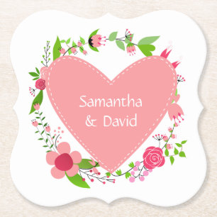 Your Name(s) in a Heart paper coasters