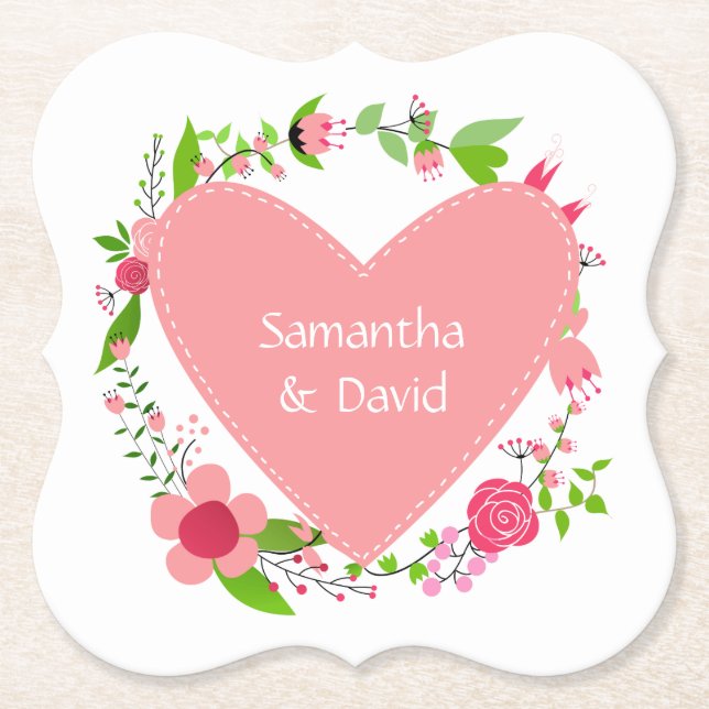 Your Name(s) in a Heart paper coasters (Front)