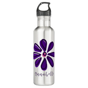 Your Name Script Font Dark Purple Flower Doodle  710 Ml Water Bottle