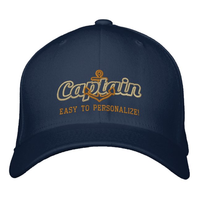 Your Name Sea Captain Nautical Anchor Embroidery Embroidered Hat (Front)