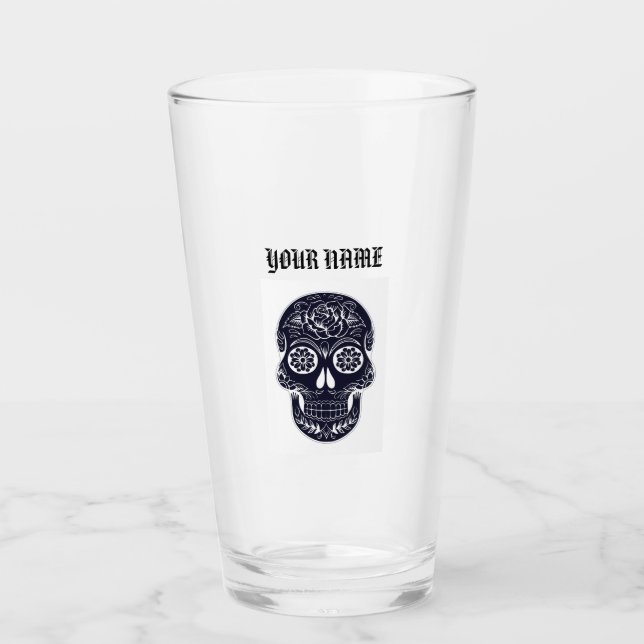 YOUR NAME SUGAR SKULL PINT GLASS (Front)