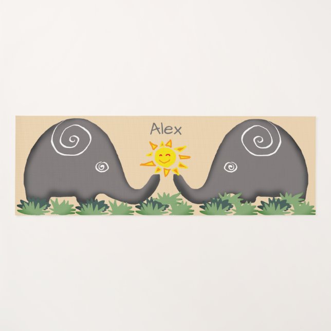 Your Name Sun Salutation Poetic Spiral Elephants Yoga Mat (Front (Horizontal))