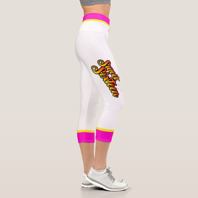 Your Name Sweet Sixteen with Pink and Yellow Trim Capri Leggings (Right)