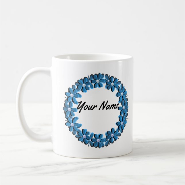 Your name, text, personalised , floral coffee mug (Left)