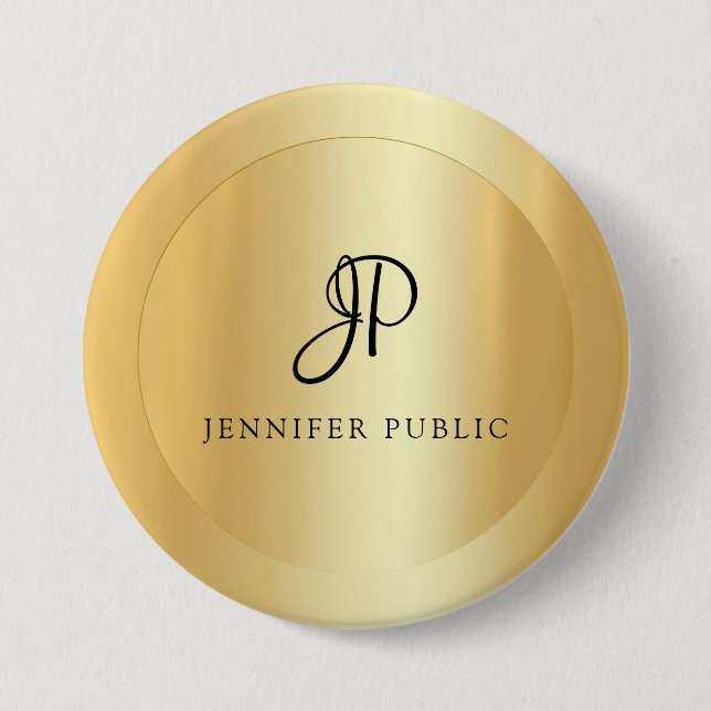 Your Name Text Template Elegant Faux Gold Modern 7.5 Cm Round Badge (Front)
