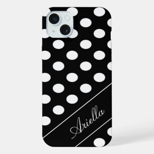 Your Name /Text Template, Polka dot Black & White iPhone 15 Plus Case