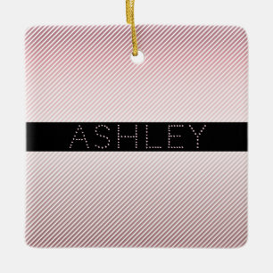 Your Name   Thin Rose Ombre & White Stripes Ceramic Ornament
