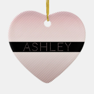 Your Name   Thin Rose Ombre & White Stripes Ceramic Tree Decoration