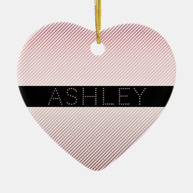 Your Name | Thin Rose Ombre & White Stripes Ceramic Tree Decoration (Front)