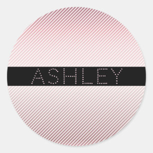 Your Name   Thin Rose Ombre & White Stripes Classic Round Sticker